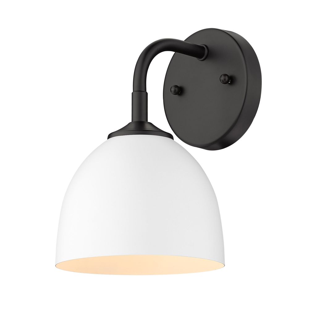 Golden Lighting 6956-1W BLK-WHT Zoey 1 Light Wall Sconce in Matte Black with Matte White Shade